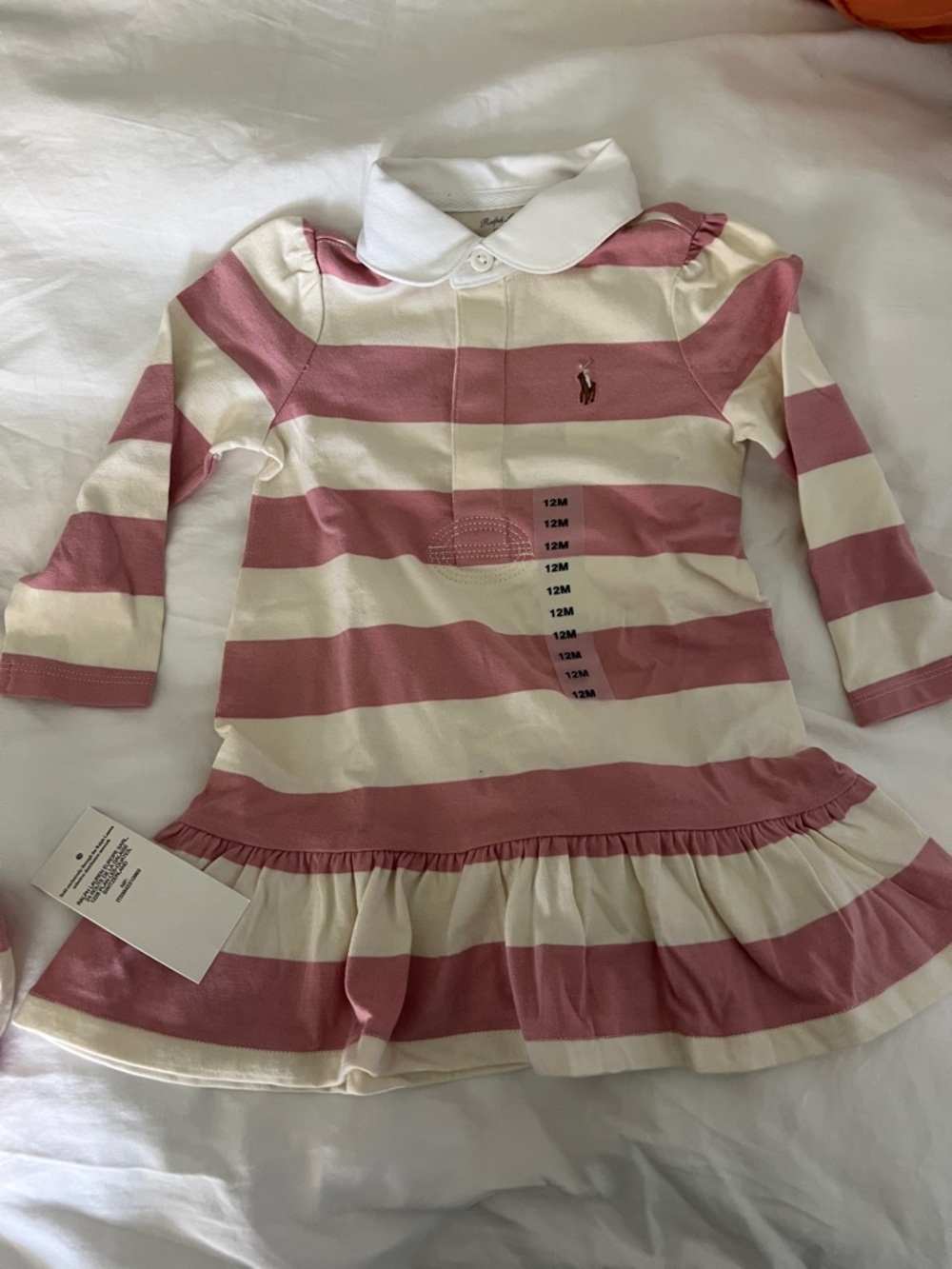 Ralph Lauren Pink and White Striped Polo Dress with Ruffle Hem
